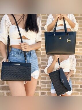 Michael Kors Maisie Large Pebbled Leather 3-in-1 Tote Bag in Black